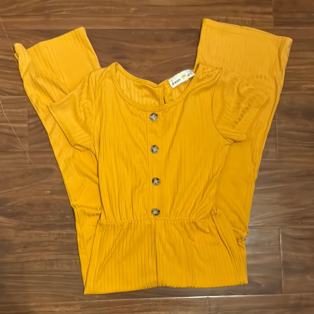 Yellow Ruched Sundress with Puff Sleeves and Crew Neck